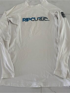 Rip Curl White Long Sleeve Women's Rash Guard with Blue Logo